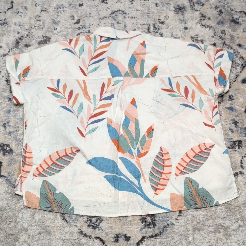 Cynthia Rowley Linen Shirt Women’s M Tropical Leaf Print Button Up Resort - Picture 5 of 5
